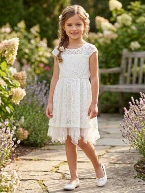 🐲3 FOR $9🦄 Think Pink Bows Boutique Ivory Elegant Cap Sleeve Knee Length Dress